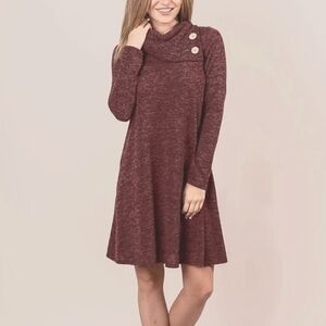 SUZICCA MIDI STRETCH DRESS, Sz L, Dusty Burgundy, Long Sleeve, NEW